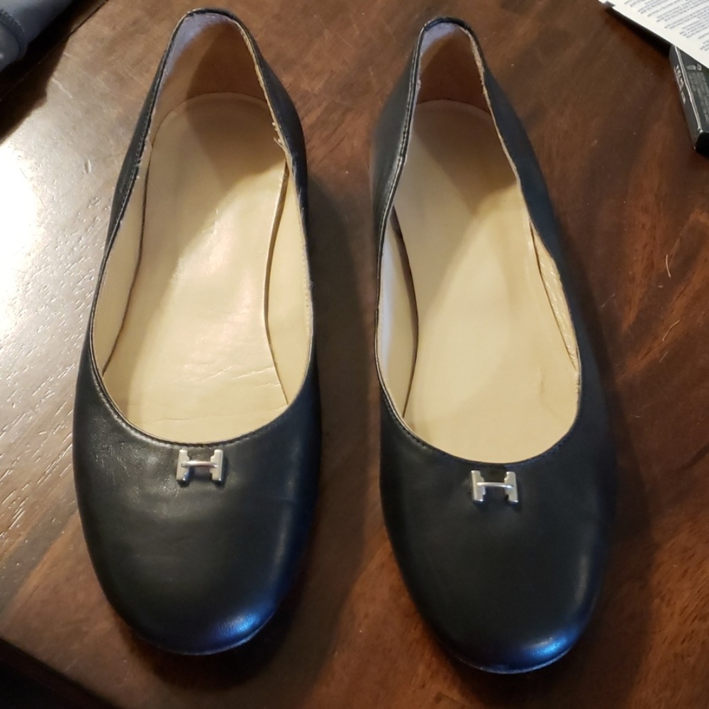 halston slightly used black leather flats!